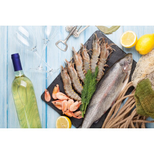 Fisch, Meeresfrüchte und Wein
