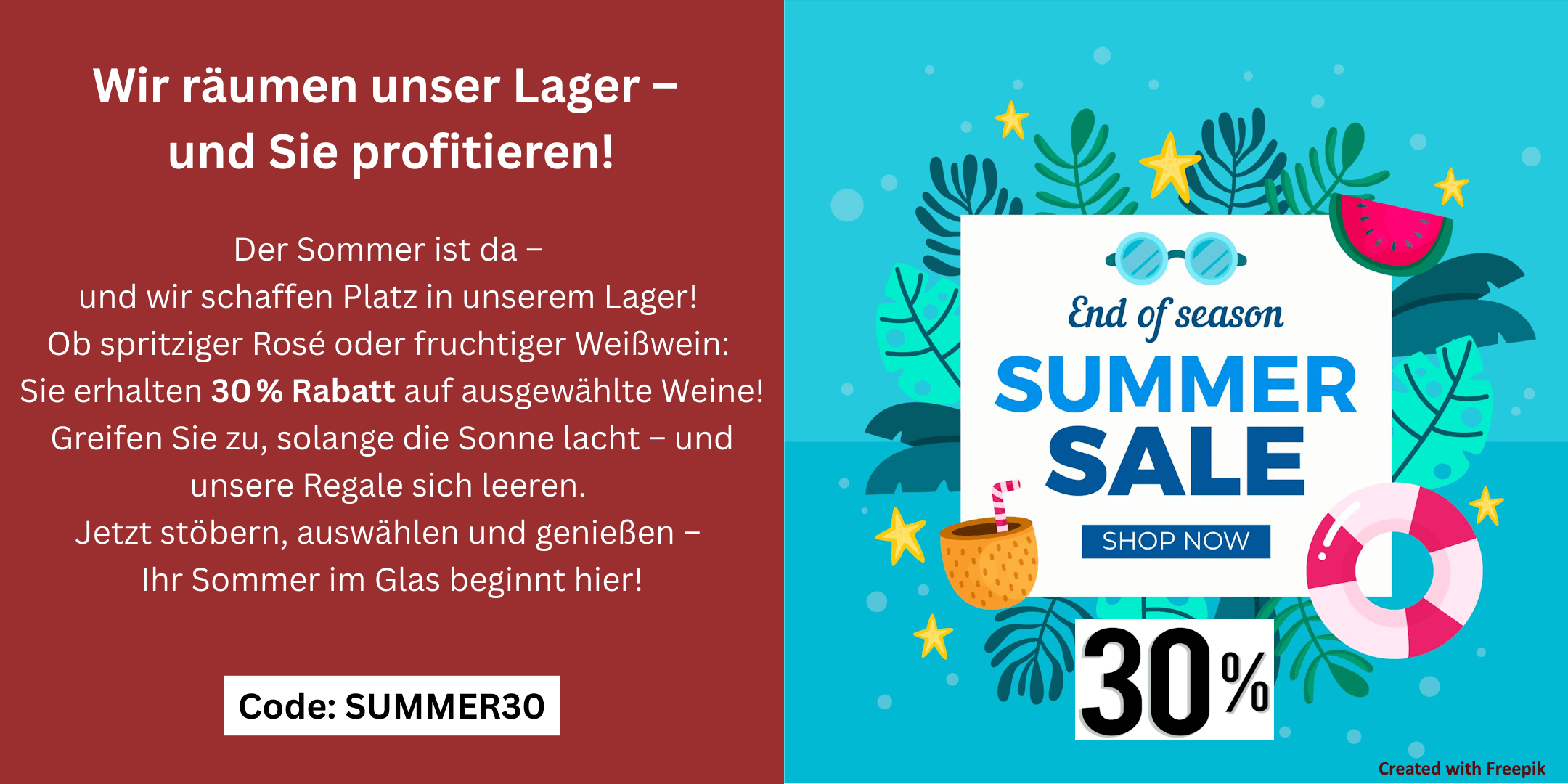 Bunte Werbung für 30% Summer Sale