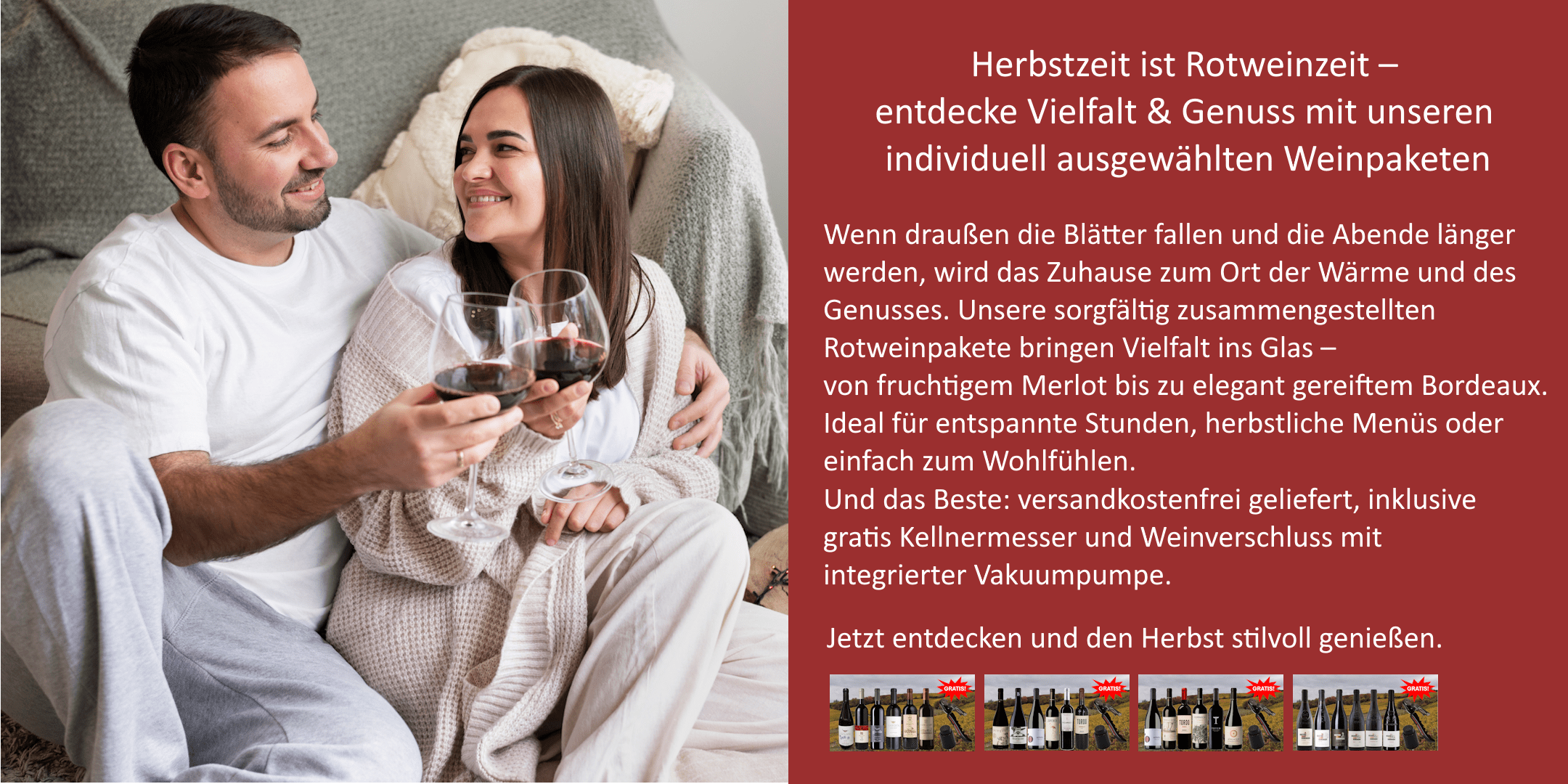 Verliebtes Paar genießt Rotwein auf dem Sofa