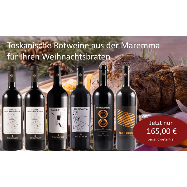 Weihnachtspaket Genussvolle Toskanische Rotweine vom Weingut Rigoloccio zum Gänsebraten oder zu Wildgerichten        (6 * 0,75 L) versandkostenfrei