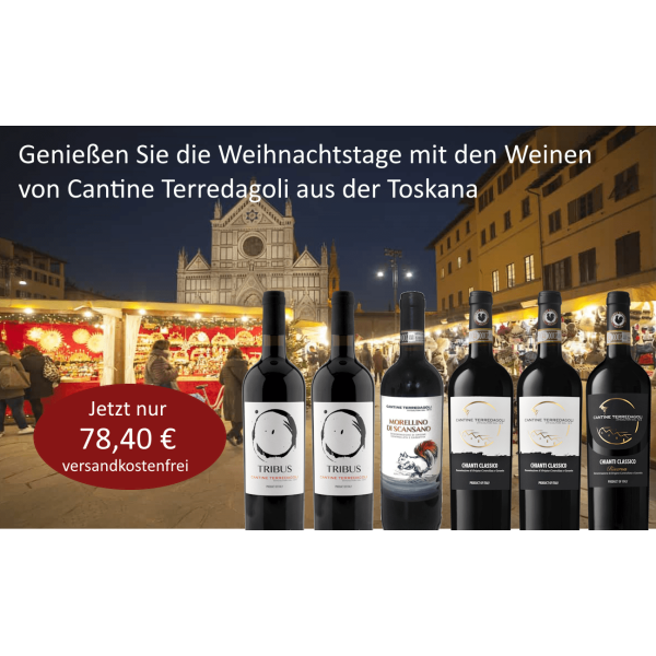 Weihnachtspaket  - Cantine Terredagoli  Toskana "pur" zu Antipasti, Pasta oder Ente   (6 * 0,75 L) versandkostenfrei