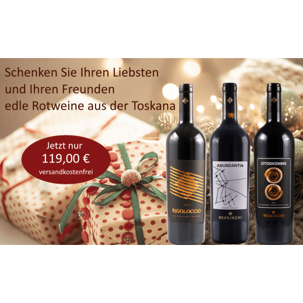 Weihnachts-Geschenkpaket Edle Rotweine aus der Toskana  (3 * 0,75 L) versandkostenfrei