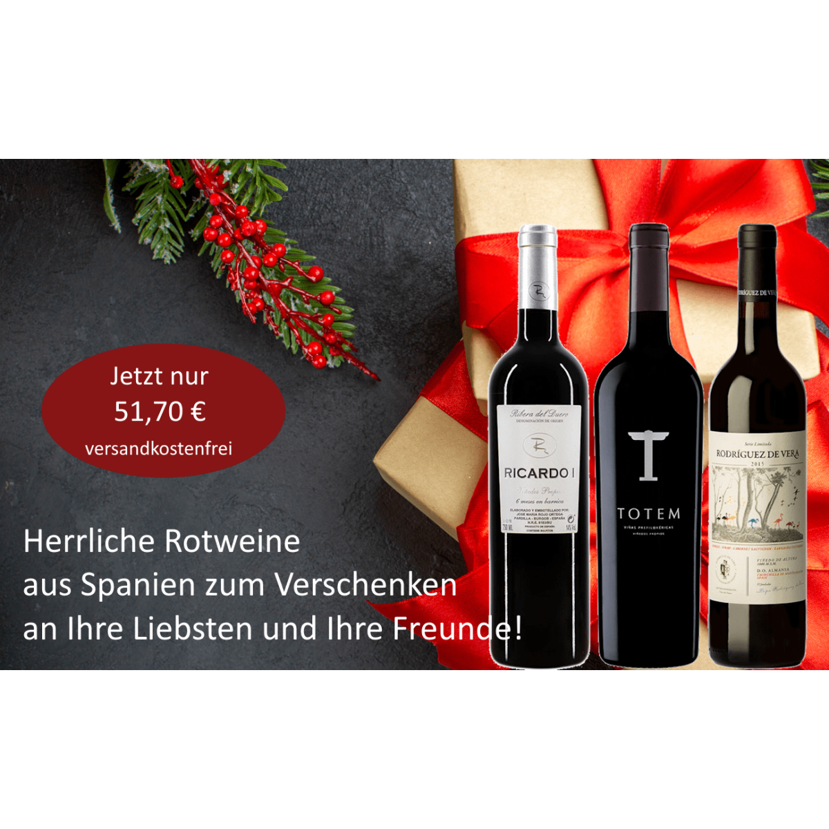 Weihnachts-Geschenkpaket Herrliche Rotweine aus  Spanien...