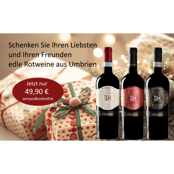 Weihnachts-Geschenkpaket "Top" Rotweine aus Umbrien, Italien  (3 * 0,75 L) versandkostenfrei