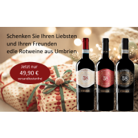 Weihnachts-Geschenkpaket "Top" Rotweine aus Umbrien, Italien  (3 * 0,75 L) versandkostenfrei