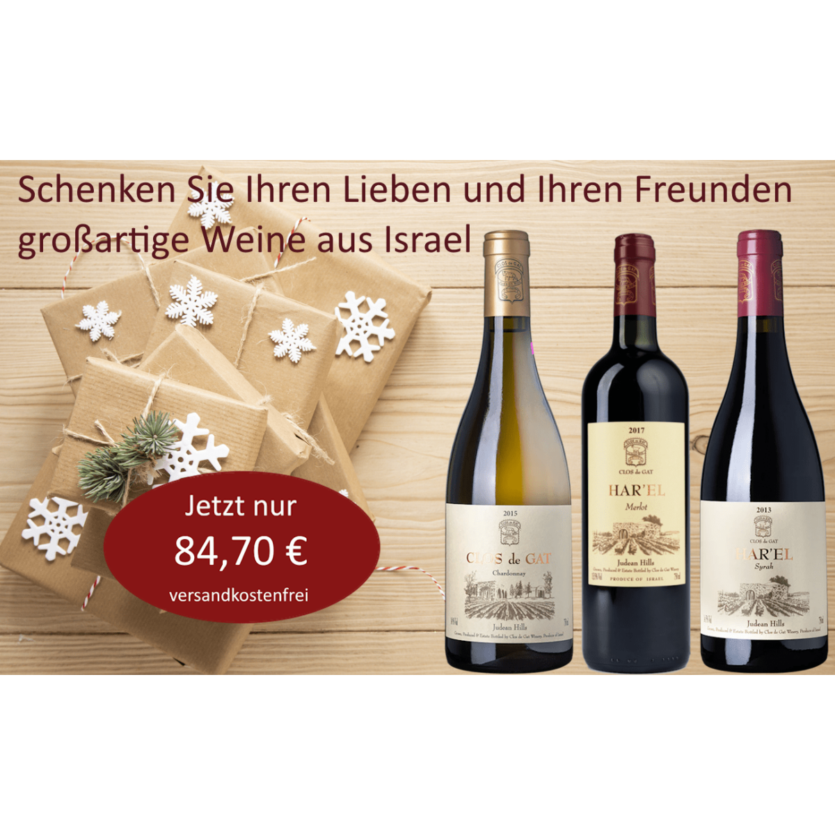 Weihnachts-Geschenkpaket Gehaltvolle Weine aus Israel zum...