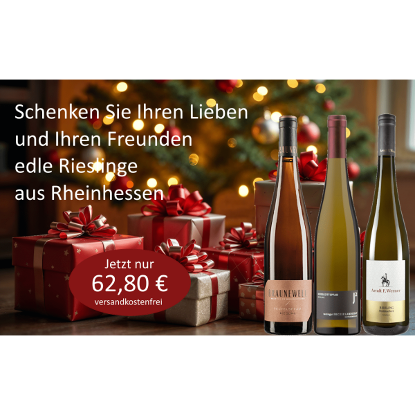 Weihnachts-Geschenkpaket "Topline Rieslinge" aus Rheinhessen zum Verschenken  (3 * 0,75 L) versandkostenfrei